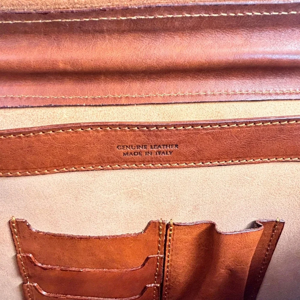Italian Leather Briefcase Messenger Bag‎ Turnlock Medici Firenze Veg-Tanned